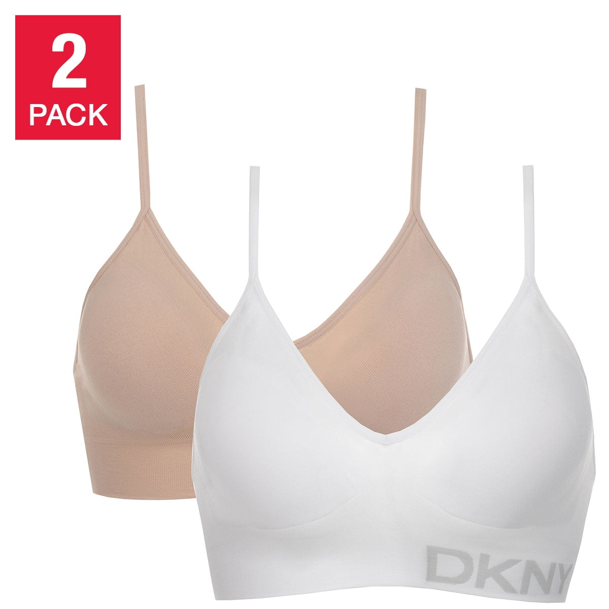 DKNY Women's Bra Sz L Reg Seamless Bralette 2-Pack White Pink