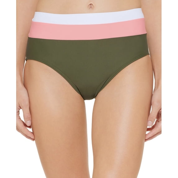 DKNY Women's Colorblocked High Waist Bikini Bottoms Swimsuit Green Size Large