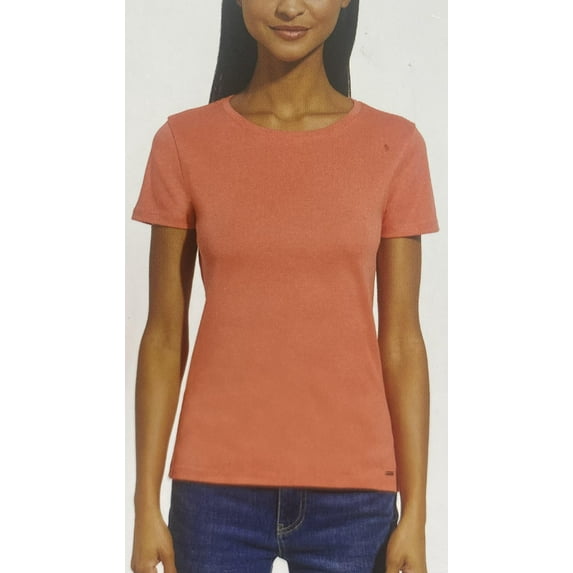 DKNY Women's Crewneck Short Sleeve T-Shirt, Coral Large