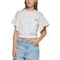 thumbnail image 1 of DKNY Women's Cropped Flutter Sleeve T-Shirt Brown Size XX-Small, 1 of 3