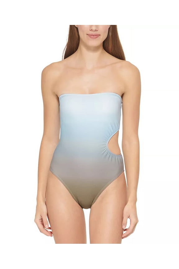 OMBRE SPLASH MOSS Cutout Bandeau One-Piece Swimsuit, US 10