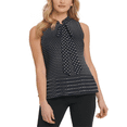 thumbnail image 1 of DKNY Women's Dot Print Pleated Tie Neck Top Blue Size Petite, 1 of 3