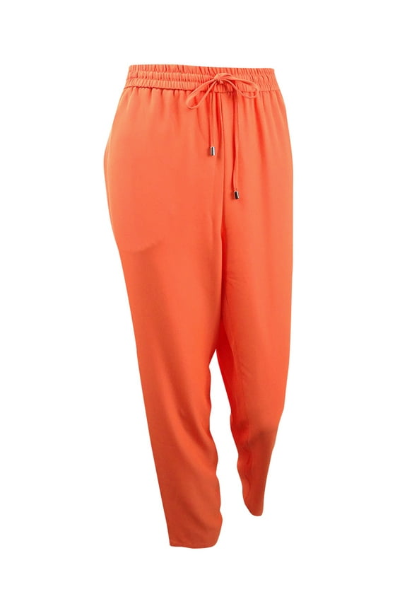 Women's Drawstring Pull-On Straight-Leg Pants (M, Dessert Coral)