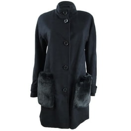 DKNY Women's Faux-Fur-Pocket Walker Coat Black Wool Blend Plus Size fashion 3X NWT