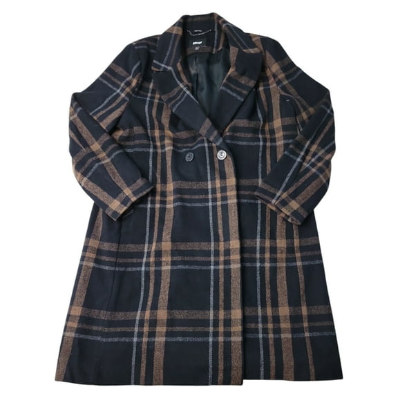 DKNY Women's Faux Wool Notched Lapel Fully Lined Fashion Coat (Black Plaid, XXL)
