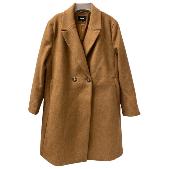 DKNY Women's Faux Wool Notched Lapel Fully Lined Fashion Coat (Camel, L)