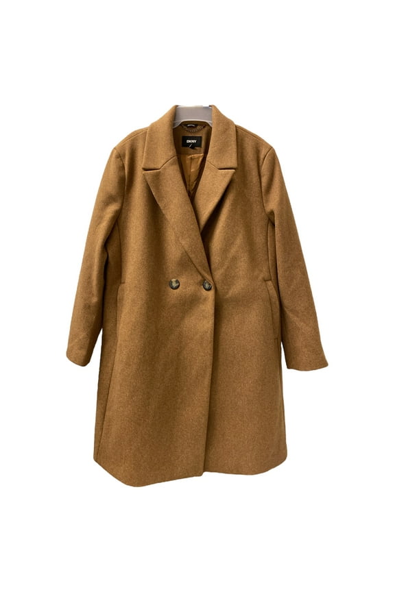 Women's Faux Wool Notched Lapel Fully Lined Fashion Coat (Camel, M)
