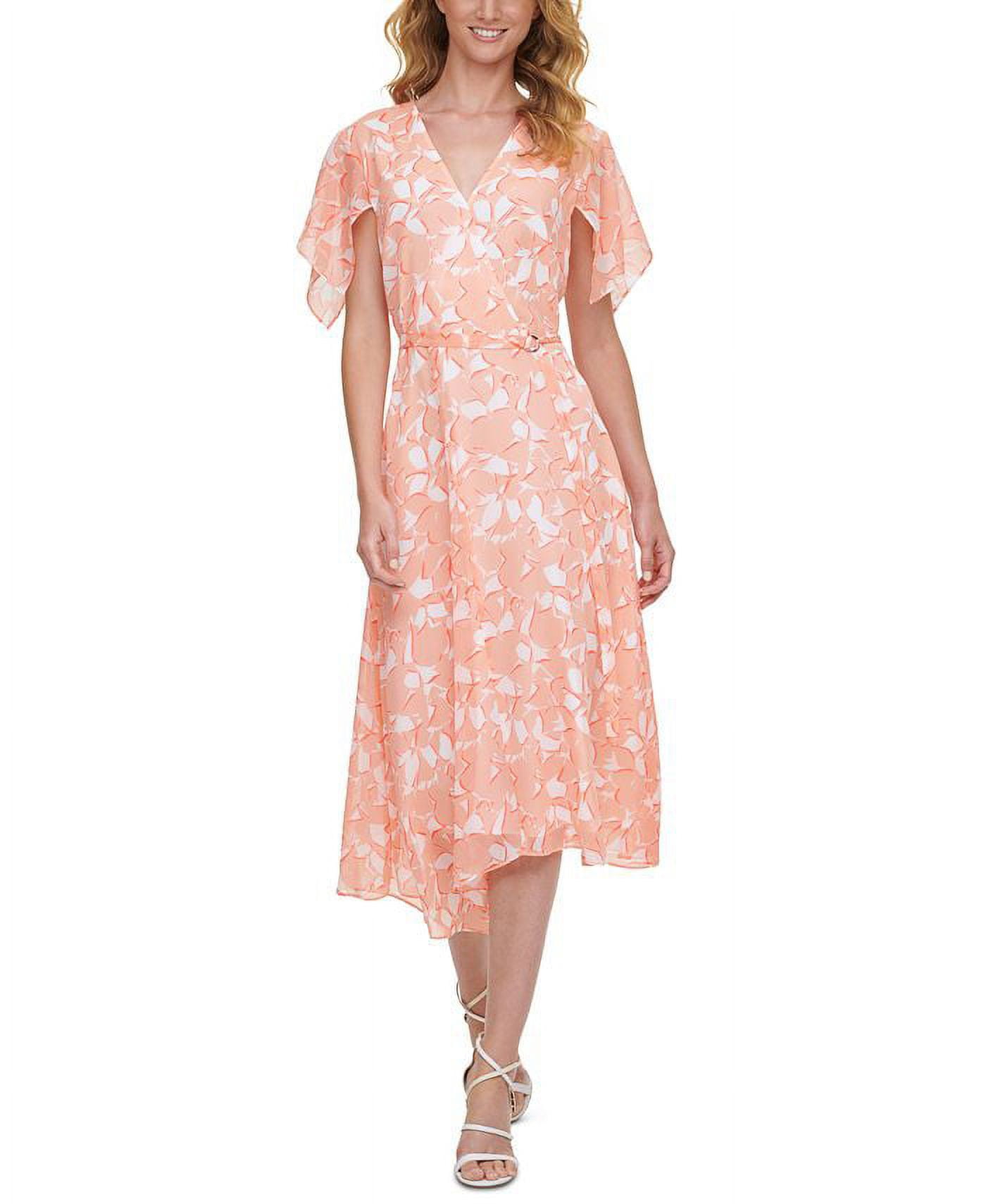 dkny pink floral dress DKNY NWT! Peachy Pink Floral V-Neck Midi