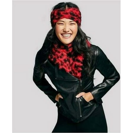 DKNY Women's Fuzzy Animal Printed Soft Knit Headband in Red One Size, $20 NWT