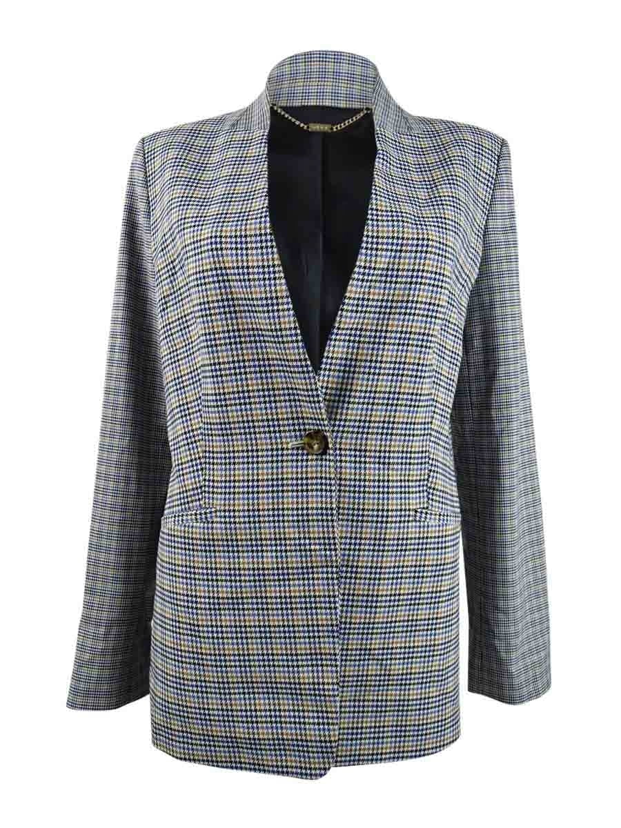 Women's Houndstooth Collarless Blazer (6, Black Multi)
