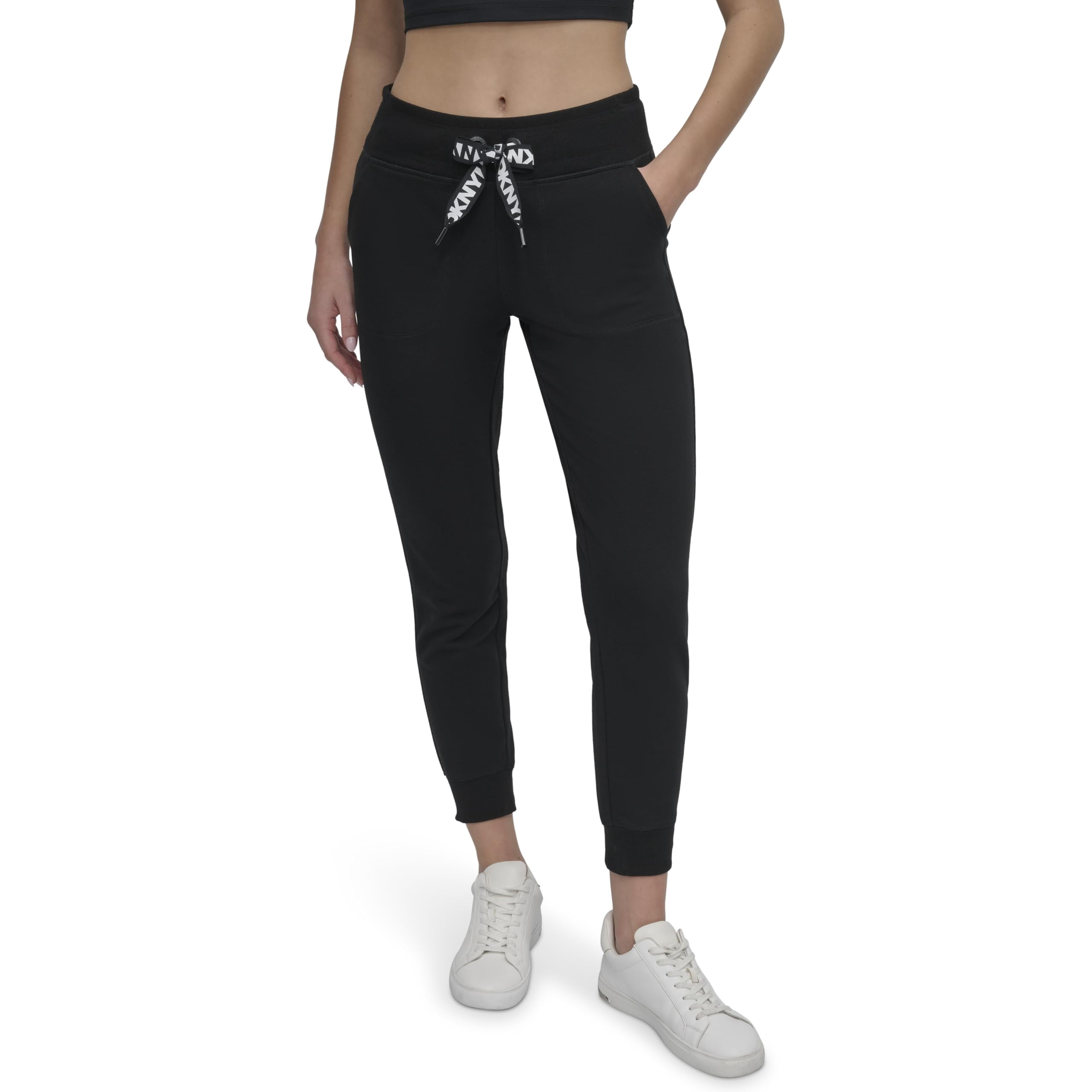 DKNY Damen Fleece Jogginghose – Bequeme Sweatpants Mit Logo, Kordelzug & Taschen Für Sport & Lounge
