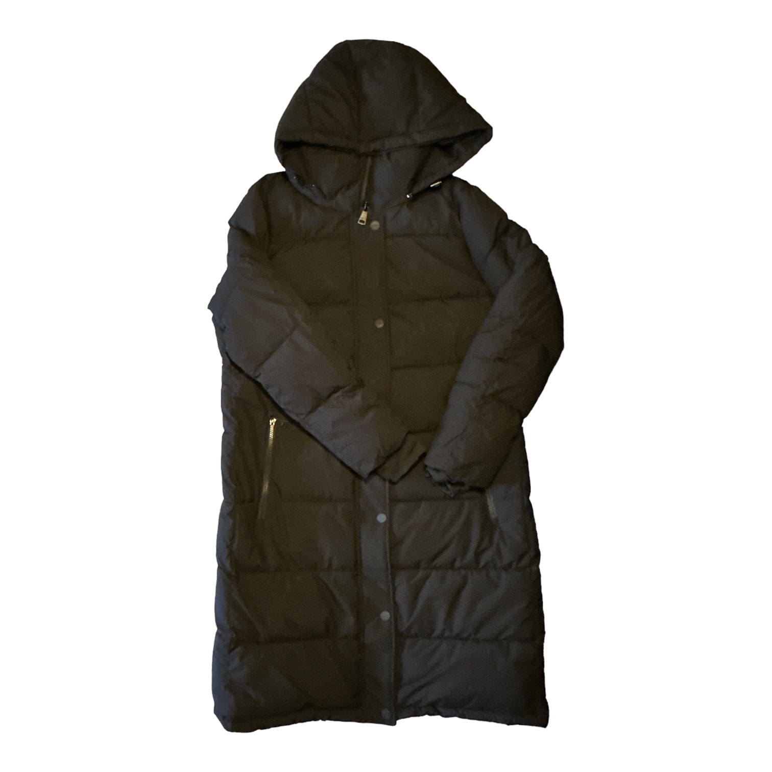 DKNY Women's Long Puffer Detachable Hooded Wind Resistant Jacket (Black, S)