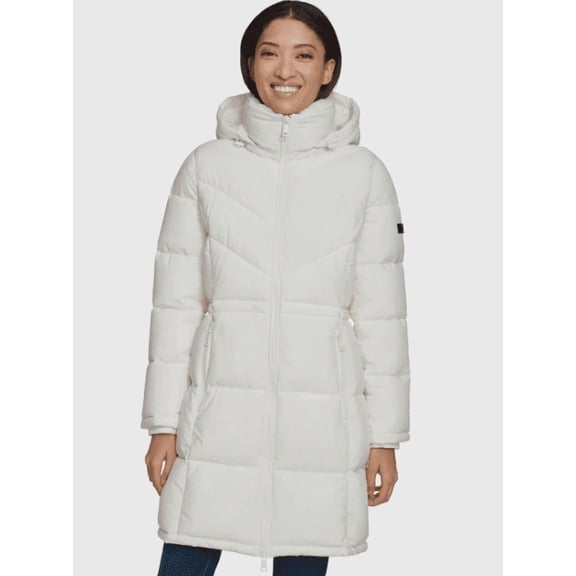 DKNY Women's Long Puffer Jacket Chevron Walker XL