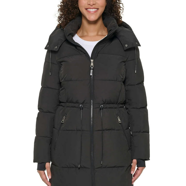DKNY Women's Long Puffer Parka Jacket (Black, Large)