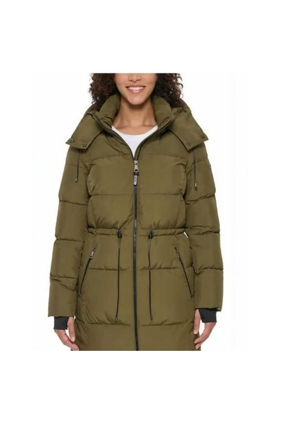 Womens Long Puffer Parka Jacket Olive Green S