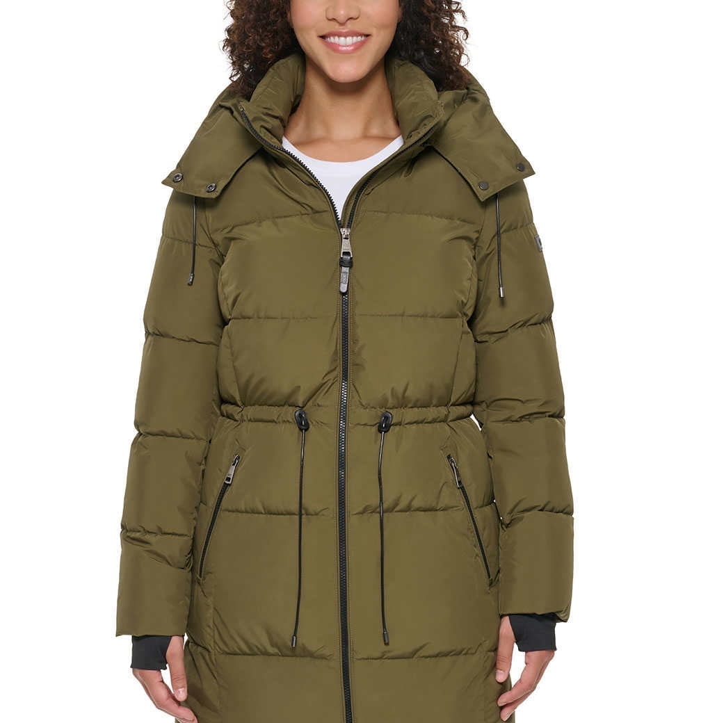 DKNY Women's Long Puffer Parka Jacket (Olive Green, Small - Main Image