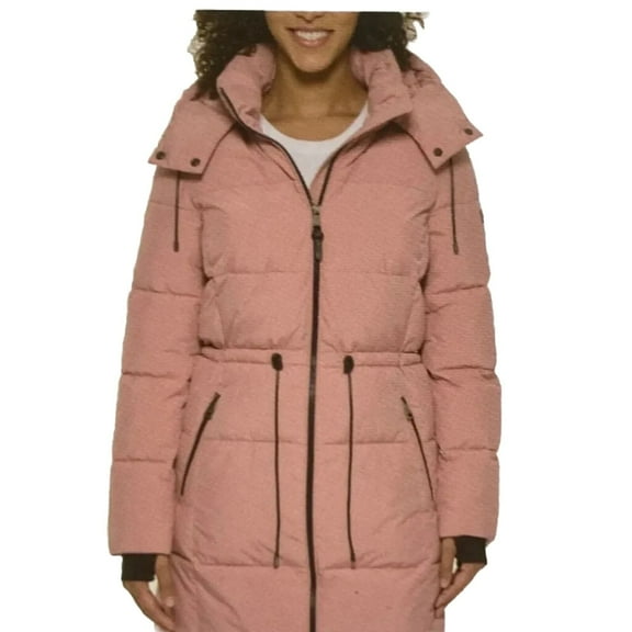 DKNY Women's Long Puffer Parka Jacket (Pink, Small)
