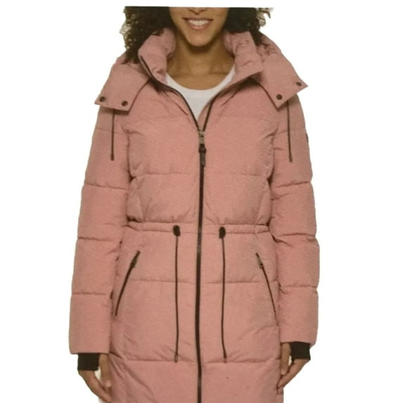DKNY Women's Long Puffer Parka Jacket (Pink, Small)