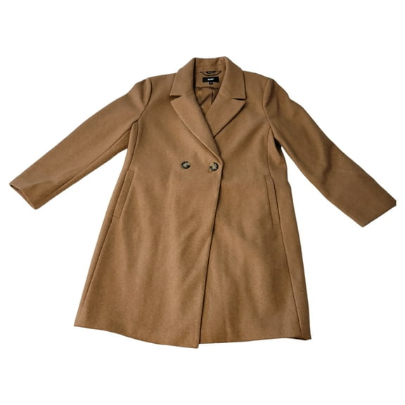 DKNY Women's Long Sleeve Fashion Faux Wool Notched Lapel Fully Lined Coat (Camel, XL)