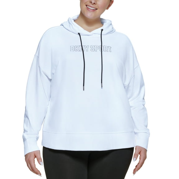 DKNY Women's Metallic Logo Cropped Hoodie White Size 2X