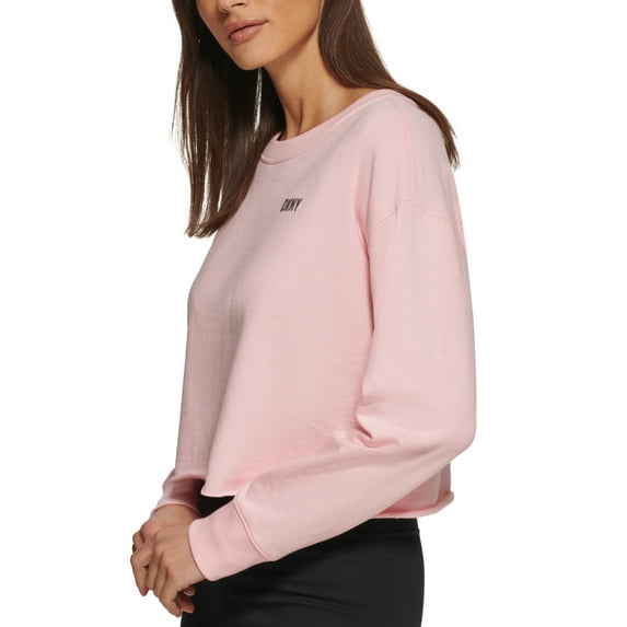 DKNY Sport Womens Metallic Logo Cropped Sweatshirt Blossom L