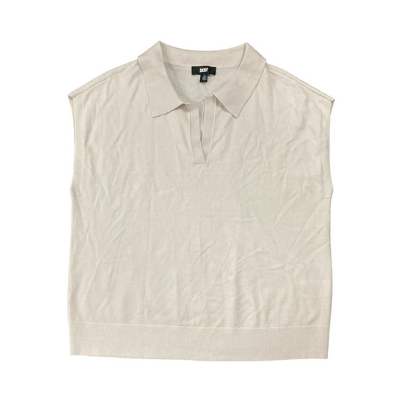 DKNY Women's Modern Fit Sleeveless Collared V-Neck Sweater (Bir, L)