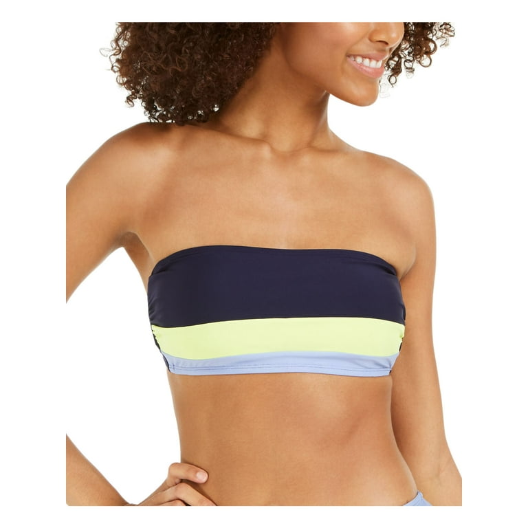 DKNY Women's Navy Color Block Stretch Removable Cups Lined Convertible  Bandeau Swimsuit Top S