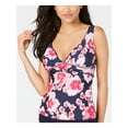 thumbnail image 1 of DKNY Women's Navy Floral Stretch SCALLOPED Deep V Neck Molded Cup Tankini Swimsuit Top M, 1 of 2