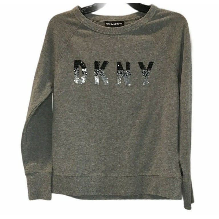DKNY Women's Ombre Sequin Logo Sweatshirt in Grey, Size Small 