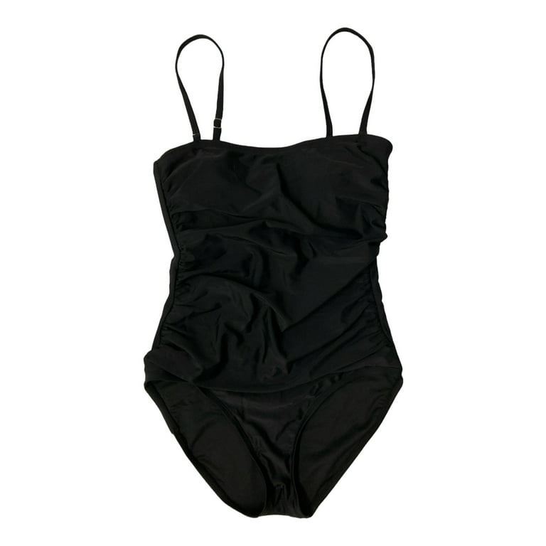 DKNY Women's One Piece Bandeau Maillot Swimsuit (Black, XXL)