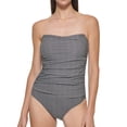 thumbnail image 1 of DKNY Women's One Piece Quick-Drying Fabric Bandeau Maillot Swimsuit (Black/White Geo, L), 1 of 5