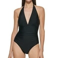 thumbnail image 1 of DKNY Women's One Piece Tummy Control Halter Neckline Swimsuit (Black, L), 1 of 5