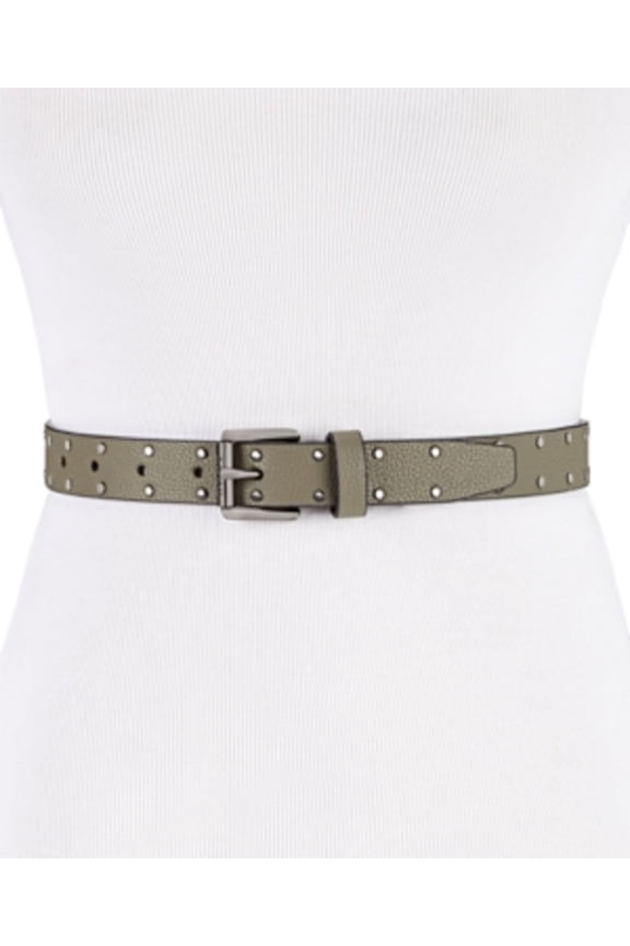 Women's Pebble Metallic Studded Skinny Faux-Leather Belt, Olive, M