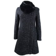 DKNY Women's Petite Asymmetrical-Zip Faux-Fur-Collar Coat (PXS, Black)