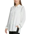 thumbnail image 1 of DKNY Women's Piped Trim Button up Blouse White Size Large, 1 of 2