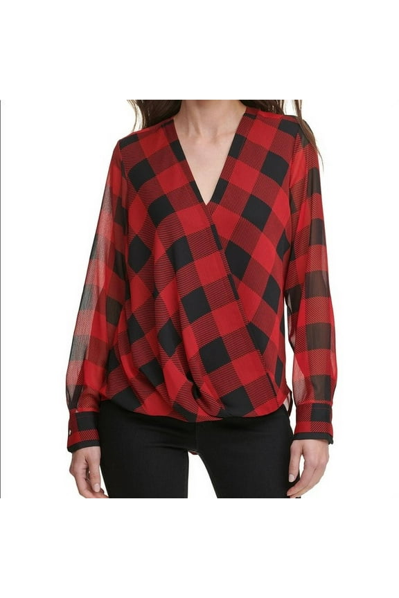 Womens Printed Wrap Top (Red, Small)