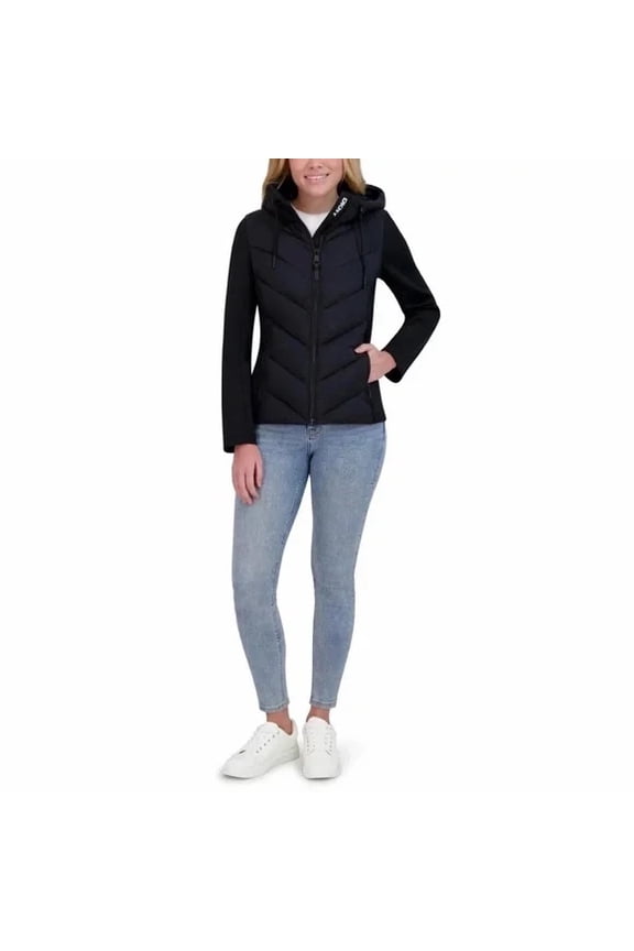 Women's Puffer Jacket, Lightweight, Hooded, Full Zip, Black, Medium