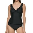 thumbnail image 1 of DKNY Women's Quick Drying Comfortable Stretch 2 Piece Ruffled Tankini Swimsuit (Black, XXL), 1 of 5