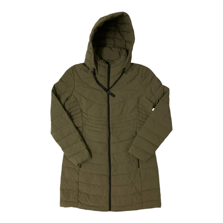 DKNY Women's Quilted Water Resistant Hooded Down Coat (Juniper, S) 