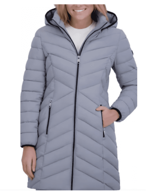 Women's Quilted Water Resistant Hooded Down Coat L Gray