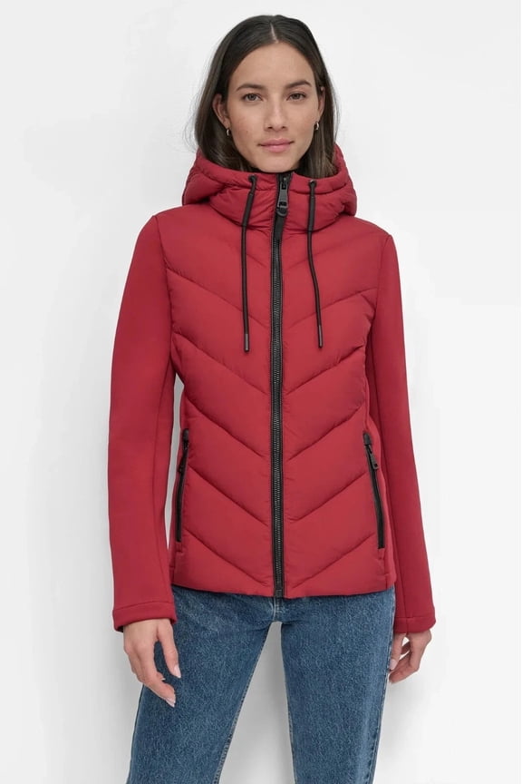 Womens Red Puffer Jacket Size XL Lightweight Quilted Winter Coat with Hood, Warm Insulated Outerwear for Cold Weather
