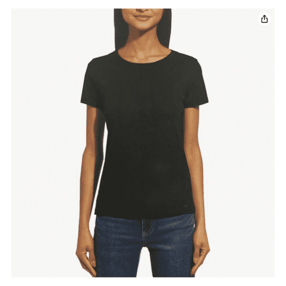 DKNY Women's Short Sleeve Crew Neck Organic Cotton Tee, Black, L