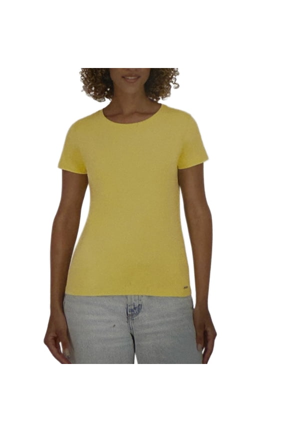 DKNY Women's Short Sleeve Crew Neck Organic Cotton Tee Shirt (US, Alpha, XX-Large, Regular, Regular, Yellow)
