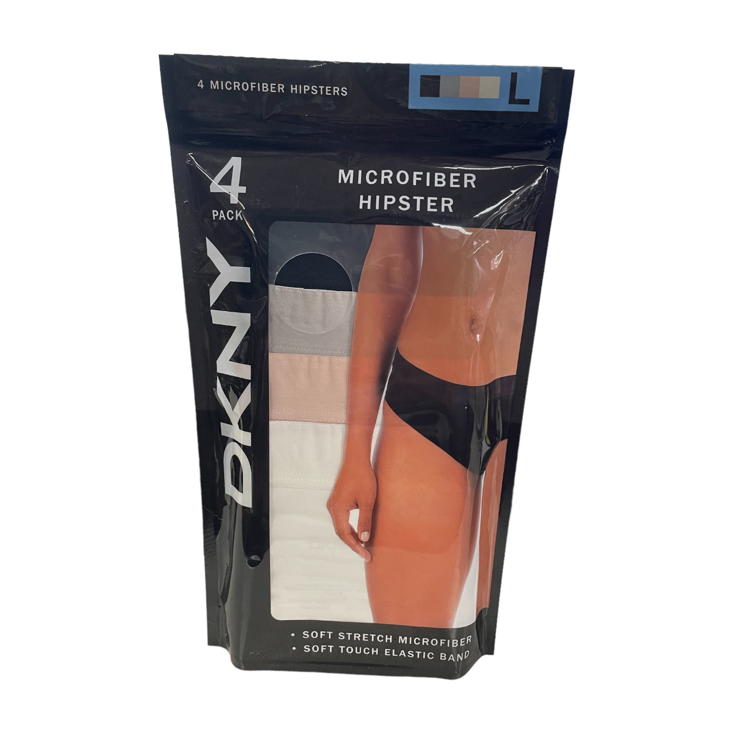 DKNY Women's Soft Stretch Microfiber 4 Pack Hipster Underwear  (Black/Gray/Pink/White, XL)