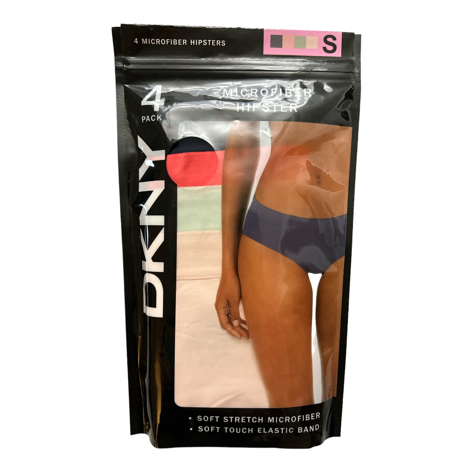 DKNY Women's Soft Stretch Microfiber 4 Pack Hipster Underwear  (Ink/Coral/Sage/Ballerina, M)
