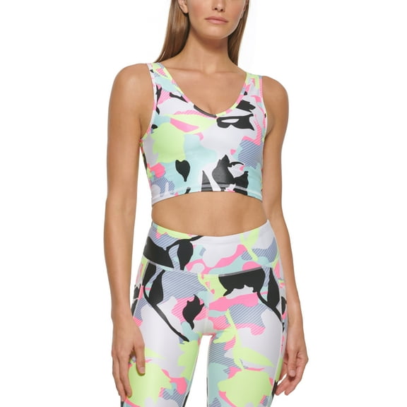 DKNY Women's Sport Camo Floral Print Sports Bra Yellow Size Medium