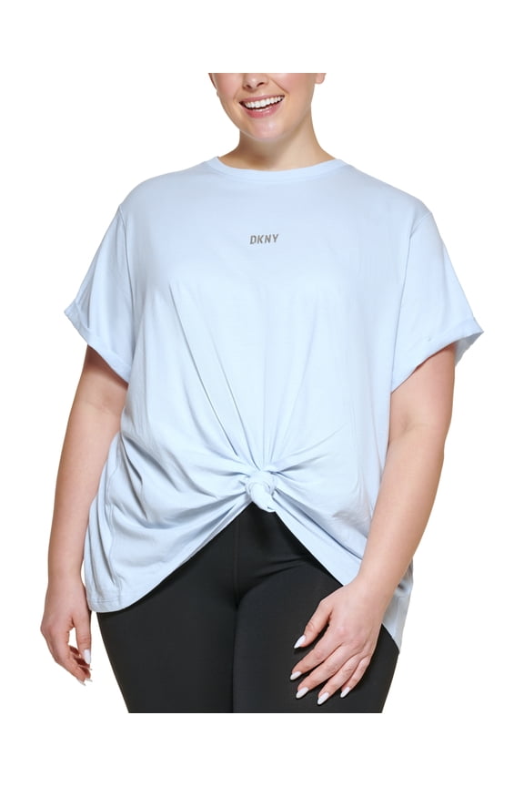 Women's Sport Plus Knot Front Metallic Logo T-Shirt Blue Size 3X