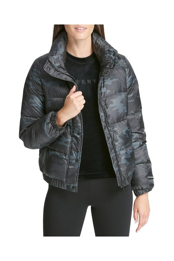 Women's Sport Printed Logo Puffer Jacket Charcoal Size Medium