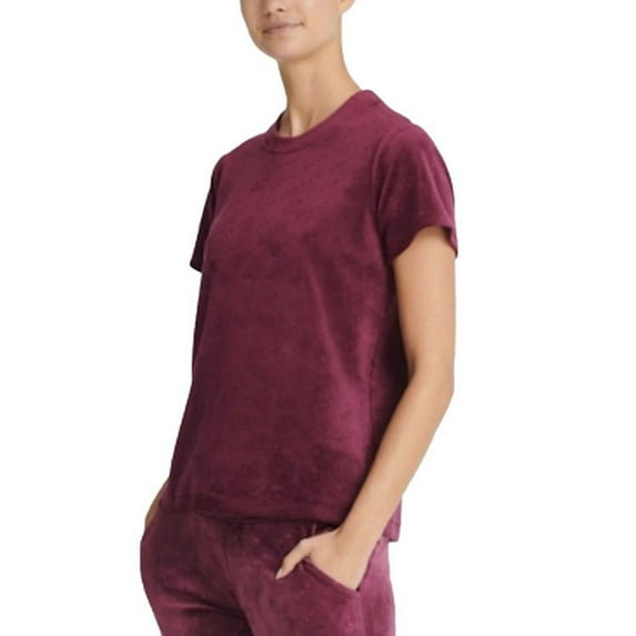 DKNY Women's Sport Velour Logo-Print T-Shirt Burgundy Size Extra Large