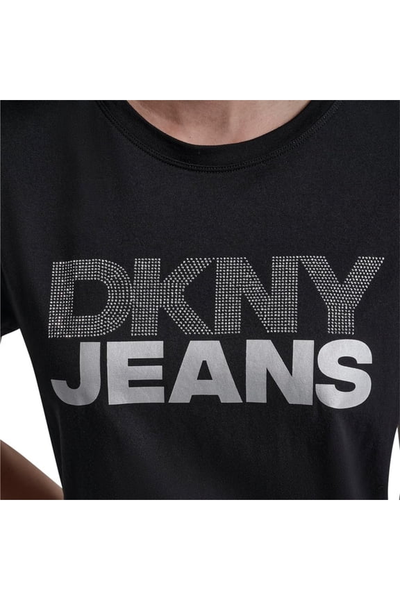 Women's Stacked Logo Rhinestone & Foil  Lettered  Logo Crew Neck Tee - Ladies Large